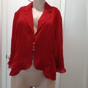 Plaza South Collection Size 10 Red Women's Blazer w/ Intricate Detailing